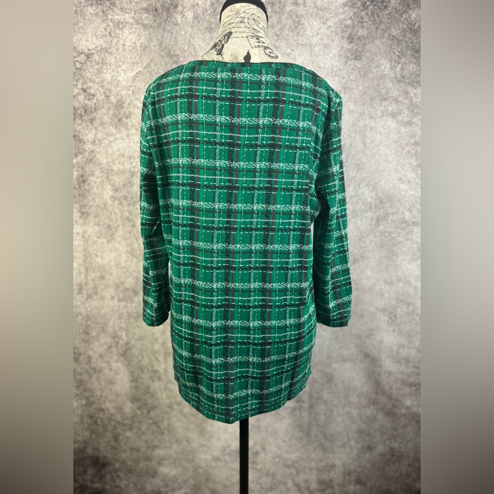 Karen Scott Green/Red Christmas Plaid Buttoned V-Neck Long Sleeve Tunic Size L - Picture 5 of 10
